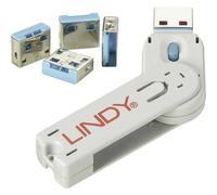 LINDY 40452 Blocco porta USB USB-Lock + Key Kit da 4 Blu incl. 1 chiave
