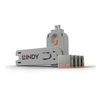 Lindy 40453 clip sicura Bloccaporte + chiave USB tipo A Arancione Acrilonitrile butadiene stirene [ABS] 5 pz (USB PORT SECURITY