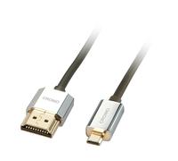 Lindy - Cavo HDMI a Micro HDMI A/D, CROMO Slimline 2 Metri, Cavetto High Speed 4k@60Hz 2.0 18G 3D 1080p HDCP 2.2 HDR Certificato ARC CEC ATZ, Compatibile con TV, Monitor, Tablet, Laptop, Camera
