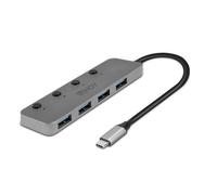 LINDY Hub USB-C 43383 – 4 porte USB 3.2 Gen 1 On/Off SuperSpeed 5 Gbps Grigio
