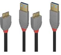 Lindy Cavo USB 3.0 Tipo A a Micro-B Anthra Line, 1m, Nero (Confezione da 2)