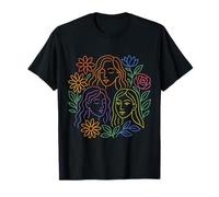Line Art Donna Volti e Fiori Grafica Maglietta
