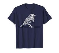Line Art Uccello & Ornitologo Tordo variegato Maglietta, Uomo, Navy, L