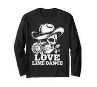 Line Dance Forever Cowboy Skull Country Western Maglia a Manica