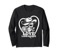 Line Dance Forever Cowboy Skull Country Western Maglia a Manica