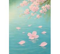 Line Notebook - Sakura Water Cover: A soft and peaceful lined notebook inspired by falling cherry blossoms on a serene blue lake