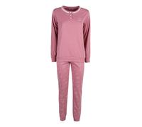 Linea Ambro Pigiama lungo da donna in misto cotone interlock con ricamo - rosa