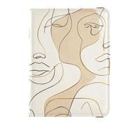 Linea astratta arte volti modello beige in pelle passaporto e vaccino porta carte combo viaggio passaporto portafoglio portadocumenti organizer accessori ultra sottile, Linea astratta facce modello
