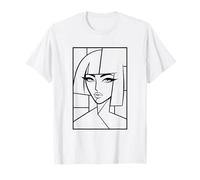Linea Astratta Viso Arte Ritratto Minimalista in Bianco e Nero Maglietta