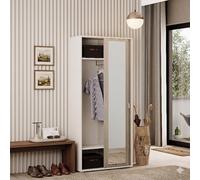 Linea Azzurra Armadio Ante Scorrevoli H212xL90xP43 cm Modulo con Specchio e Ripiani Made in Italy Multiuso per Camera da Letto, Ufficio, Casa Soggiorno (Olmo)