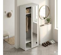 Linea Azzurra Armadio Ante Scorrevoli H212xL90xP43 cm Modulo con Specchio e Ripiani Made in Italy Multiuso per Camera da Letto, Ufficio, Casa Soggiorno (Bianco Frassinato)