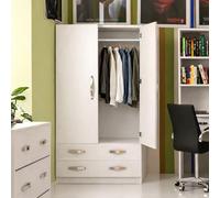 Linea Azzurra Armadio Camera da Letto con 2 Ante, 2 Cassetti Ripiani e Asta Appendiabiti 180x90x60 cm Armadio con Guardaroba Made in Italy