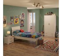 Linea Azzurra Cameretta Classic con Armadio 2 Ante e 2 Cassetti Comodino 2 Cassetti e Letto Singolo Made in Italy Camera Ragazzi Bambini Struttura Letto Senza Rete e Materasso (Bianco Frassinato)