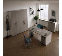 Linea Azzurra Composizione Ufficio Ibisco con 2 Armadi H212 1 Armadio H87 Scrivania 180 cm e Cassettiera Made in Italy Arredo Ufficio Completo Moderno Professionale (Cemento)