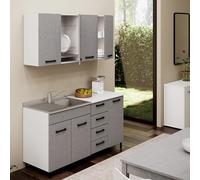 Linea Azzurra Cucina Completa Componibile in Legno Made in Italy con 1x Sottolavello, 1x Lavello con Vasca a Destra, 1x Miscelatore, 1x Cassettiera, 1x Base, 1x Colapiatto e 1x Pensile (Cemento)