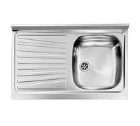 Linea Azzurra Lavello Cucina 1 Vasca in Acciaio Inox e gocciolatoio per lavello. Lavabo Cucina Satinato F3 Standard con Piletta Manuale e Guarnizione Premontata 80x50x80cm Made In Italy