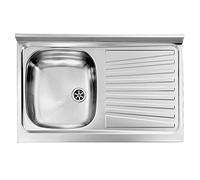 Linea Azzurra Lavello Cucina 1 Vasca in Acciaio Inox e gocciolatoio per lavello. Lavabo Cucina Satinato F3 Standard con Piletta Manuale e Guarnizione Premontata 80x50x80cm Made In Italy