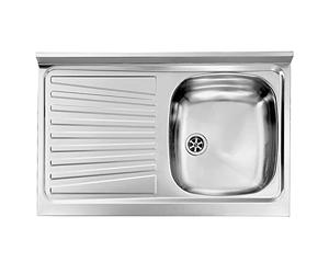 Linea Azzurra Lavello Cucina 1 Vasca in Acciaio Inox e gocciolatoio per lavello. Lavabo Cucina Satinato F3 Standard con Piletta Manuale e Guarnizione Premontata 80x50x80cm Made In Italy