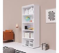 Linea Azzurra Libreria da 90 Bianca in Legno L90xP45xH212 Made in Italy Mobile Verticale Portaoggetti, Organizzatore con Scomparti, Ripiani Aperti per Soggiorno, Ufficio, Camera da Letto (5 Ripiani)