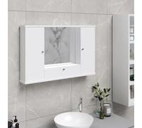 Linea Azzurra Mobile Bagno Sospeso 90 in Legno con Specchio, Cassetto e 2 Ante a Ribalta Armadietto 61x93x14 cm Moderna ed Elegante Made in Italy