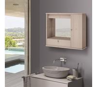 Linea Azzurra Mobile Pensile Sospeso Bagno 90 in Legno con Specchio, Cassetto e 1 Anta a Ribalta Armadietto 61x73x14 cm Moderna ed Elegante Made in Italy