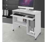 Linea Azzurra Scrivania Pc da Ufficio Scrivania Computer con Rotelle e Doppio Ripiano Interno Estraibile 76x93x48cm Mobile con Ripiani Tastiera Scorrevole Scrittoio da Studio Made in Italy