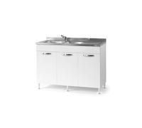 Linea Azzurra Sottolavello 120 Solo Mobile Cucina con 3 Ante in Legno Made in Italy H85xL120xP50 cm Facile da Montare (Vasca a Sinistra, Bianco Frassinato)