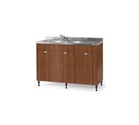 Linea Azzurra Sottolavello 120 Solo Mobile Cucina con 3 Ante in Legno Made in Italy H85xL120xP50 cm Facile da Montare (Vasca a Sinistra, Noce Antico)