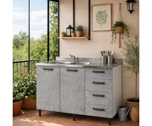 Linea Azzurra Sottolavello 120 Solo Mobile Cucina con 4 Cassetti e 2 Ante in Legno Made in Italy H85xL120xP50 cm Facile da Montare (Vasca a Sinistra, Cemento)