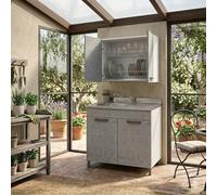Linea Azzurra Sottolavello 80 Cucina con Colapiatto, 1 Vasca e Miscelatore con 2 Ante in Legno Made in Italy H85xL80xP50 cm Facile da Montare (Cemento, Vasca a Sinistra)