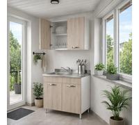 Linea Azzurra Sottolavello 80 Cucina con Colapiatto, 1 Vasca e Miscelatore con 2 Ante in Legno Made in Italy H85xL80xP50 cm Facile da Montare (Olmo, Vasca a Sinistra)