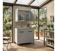 Linea Azzurra Sottolavello 80 Cucina con Colapiatto, 1 Vasca e Miscelatore con 2 Ante in Legno Made in Italy H85xL80xP50 cm Facile da Montare (Cemento, Vasca a Destra)