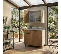 Linea Azzurra Sottolavello 80 Cucina con Colapiatto, 1 Vasca e Miscelatore con 2 Ante in Legno Made in Italy H85xL80xP50 cm Facile da Montare (Noce Naturale, Vasca a Sinistra)