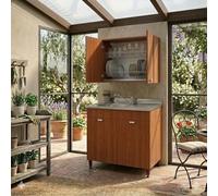 Linea Azzurra Sottolavello 80 Cucina con Colapiatto, 1 Vasca e Miscelatore con 2 Ante in Legno Made in Italy H85xL80xP50 cm Facile da Montare (Noce Antico, Vasca a Sinistra)