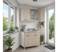 Linea Azzurra Sottolavello 80 Cucina con Colapiatto, 1 Vasca e Miscelatore con 2 Ante in Legno Made in Italy H85xL80xP50 cm Facile da Montare (Olmo, Vasca a Destra)