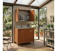 Linea Azzurra Sottolavello 80 Cucina con Colapiatto, 1 Vasca e Miscelatore con 2 Ante in Legno Made in Italy H85xL80xP50 cm Facile da Montare (Noce Antico, Vasca a Destra)