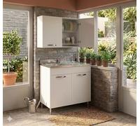 Linea Azzurra Sottolavello 80 Cucina con Colapiatto, 1 Vasca e Miscelatore con 2 Ante in Legno Made in Italy H85xL80xP50 cm Facile da Montare (Bianco, Vasca a Sinistra)