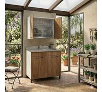 Linea Azzurra Sottolavello 80 Cucina con Colapiatto, 1 Vasca e Miscelatore con 2 Ante in Legno Made in Italy H85xL80xP50 cm Facile da Montare (Noce Naturale, Vasca a Destra)