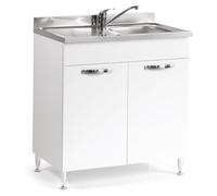 Linea Azzurra Sottolavello 80 Solo Mobile Cucina con 2 Ante in Legno Made in Italy H85xL80xP50cm Facile da Montare (Vasca a Destra, Bianco Frassinato)