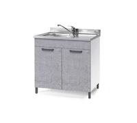 Linea Azzurra Sottolavello 80 Solo Mobile Cucina con 2 Ante in Legno Made in Italy H85xL80xP50cm Facile da Montare (Vasca a Sinistra, Cemento)