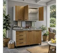 Linea Azzurra Sottolavello Cucina 120 Completo con Pensile 40, Colapiatto, Lavello e Miscelatore Cucina con 4 Cassetti e 2 Ante in Legno Made in Italy H85xL120xP50 cm (Noce Naturale, Vasca a Destra)