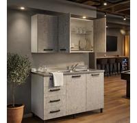 Linea Azzurra Sottolavello Cucina 120 Completo con Pensile 40, Colapiatto, Lavello e Miscelatore Cucina con 4 Cassetti e 2 Ante in Legno Made in Italy H85xL120xP50 cm (Cemento, Vasca a Destra)