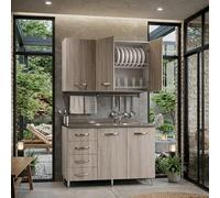 Linea Azzurra Sottolavello Cucina 120 Completo con Pensile 40, Colapiatto, Lavello e Miscelatore Cucina con 4 Cassetti e 2 Ante in Legno Made in Italy H85xL120xP50 cm (Olmo, Vasca a Destra)