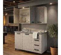 Linea Azzurra Sottolavello Cucina 120 Completo con Pensile 40, Colapiatto, Lavello e Miscelatore Cucina con 4 Cassetti e 2 Ante in Legno Made in Italy H85xL120xP50 cm (Cemento, Vasca a Sinistra)