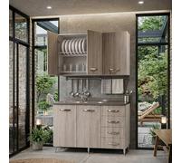 Linea Azzurra Sottolavello Cucina 120 Completo con Pensile 40, Colapiatto, Lavello e Miscelatore Cucina con 4 Cassetti e 2 Ante in Legno Made in Italy H85xL120xP50 cm (Olmo, Vasca a Sinistra)