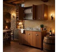 Linea Azzurra Sottolavello Cucina 120 Completo con Pensile 40, Colapiatto, Lavello e Miscelatore Mobile 3 Ante in Legno Made in Italy H85xL120xP50cm (Noce Antico, Vasca a Sinistra)