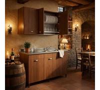 Linea Azzurra Sottolavello Cucina 120 Completo con Pensile 40, Colapiatto, Lavello e Miscelatore Mobile 3 Ante in Legno Made in Italy H85xL120xP50cm (Noce Antico, Vasca a Destra)