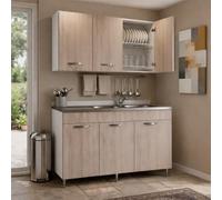 Linea Azzurra Sottolavello Cucina 120 Completo con Pensile 40, Colapiatto, Lavello e Miscelatore Mobile 3 Ante in Legno Made in Italy H85xL120xP50cm (Olmo, Vasca a Destra)