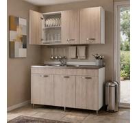 Linea Azzurra Sottolavello Cucina 120 Completo con Pensile 40, Colapiatto, Lavello e Miscelatore Mobile 3 Ante in Legno Made in Italy H85xL120xP50cm (Olmo, Vasca a Sinistra)