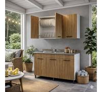 Linea Azzurra Sottolavello Cucina 120 Completo con Pensile 40, Colapiatto, Lavello e Miscelatore Mobile 3 Ante in Legno Made in Italy H85xL120xP50cm (Noce Naturale, Vasca a Sinistra)